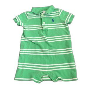 Ralph Lauren Baby Polo Romper Spring Green Striped Short Sleeve Size 9‎ Months